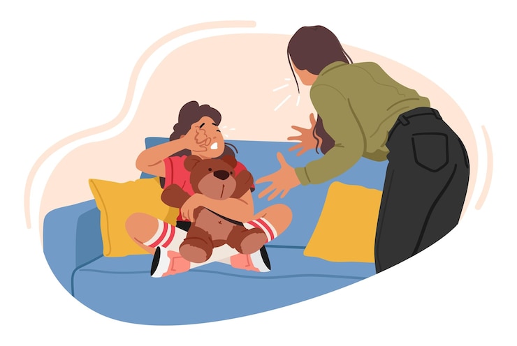 Vector adult man covers mouth of young boy in a disturbing scene depicting domestic violence and abuse vector illustration