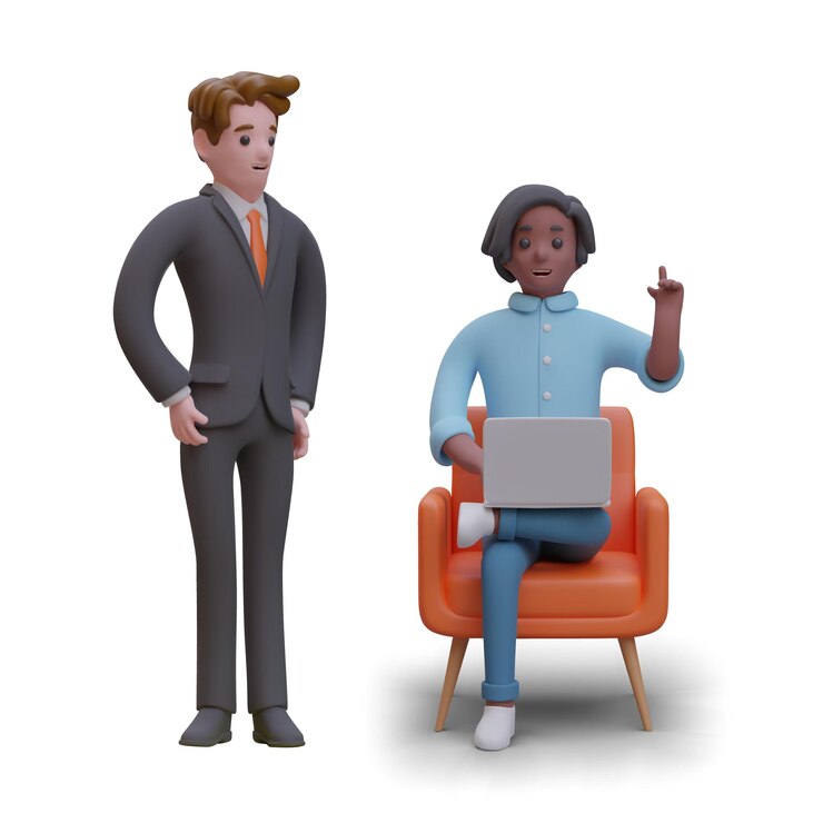 Vector adult man in office clothes standing near colleague