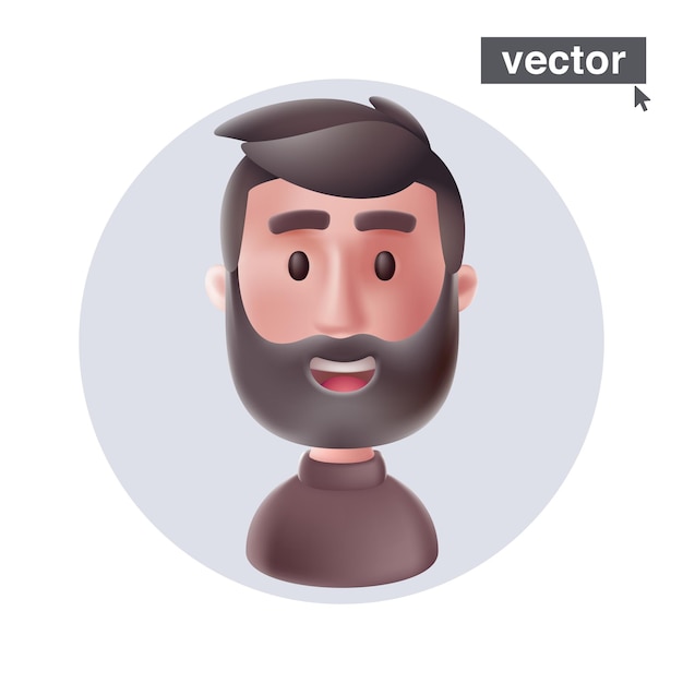 Vector adult smiling hipster with beard and bangs wearing turtleneck sweater avatar in circle frame