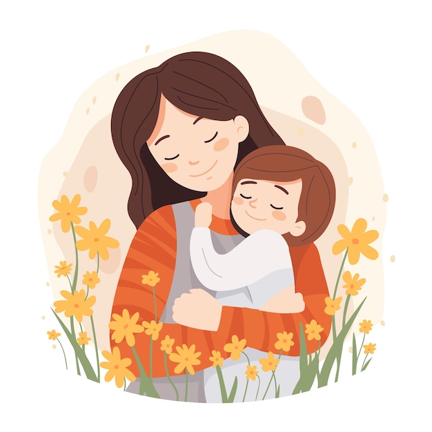 adult woman holding her baby son with love to illustrate mothers day or motherhood minimalist