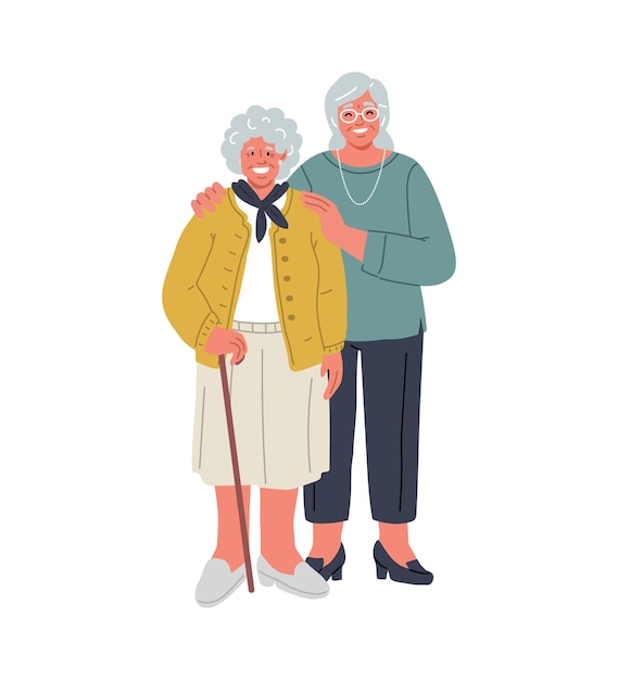 Adult woman with senior motherrelationship daughter and momvector illustration