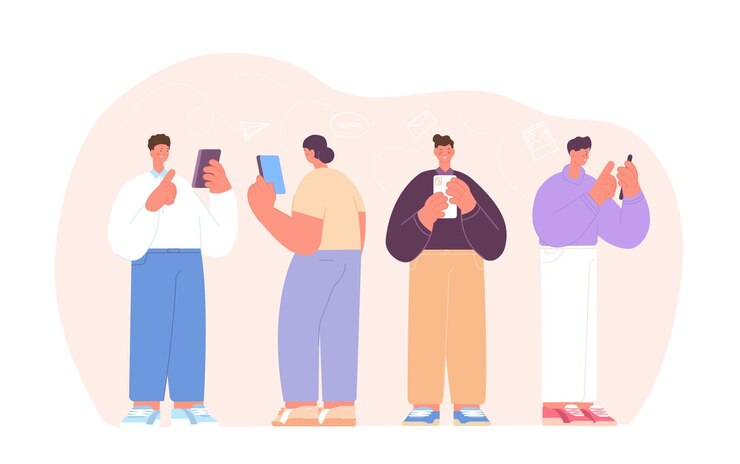 Vector 大人のガジェット中毒デジタル コミュニケーションの人々 はスマート フォンを使用します。