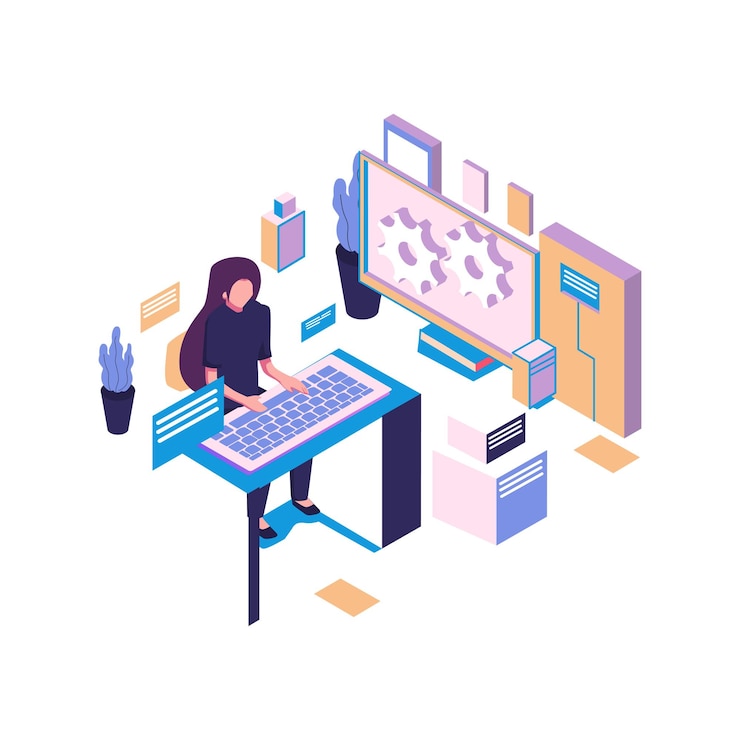 Vector advanced computer skills flat style illustration design