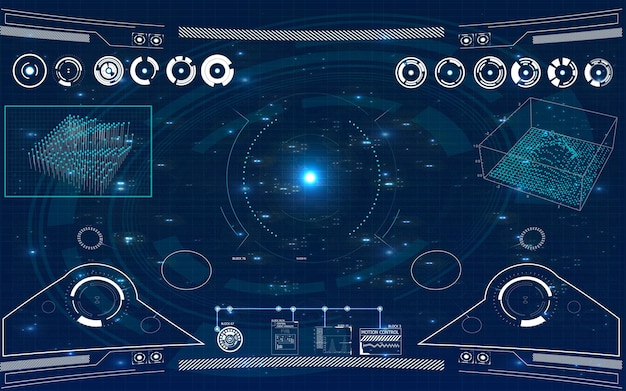 Display hud avanzato elementi tecnologici fantascientifici in un design radar high-tech