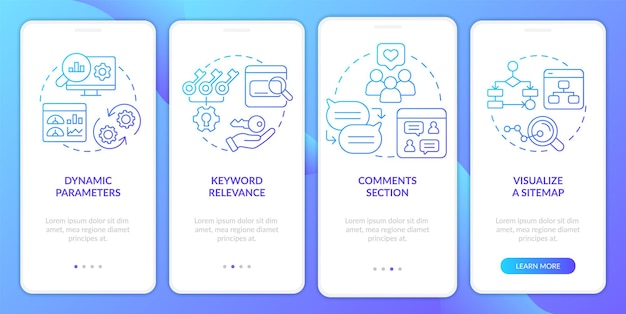 Advanced search engine optimization blue gradient onboarding mobile app screen