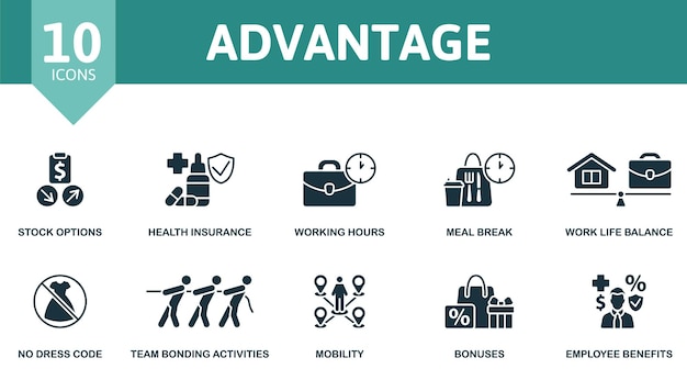 Advantage set creative icons stock options health insurance