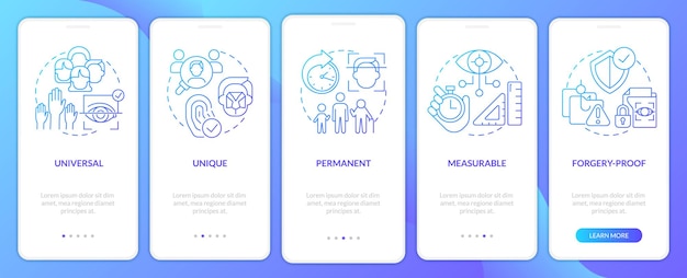 Advantages of biometric data blue gradient onboarding mobile app screen