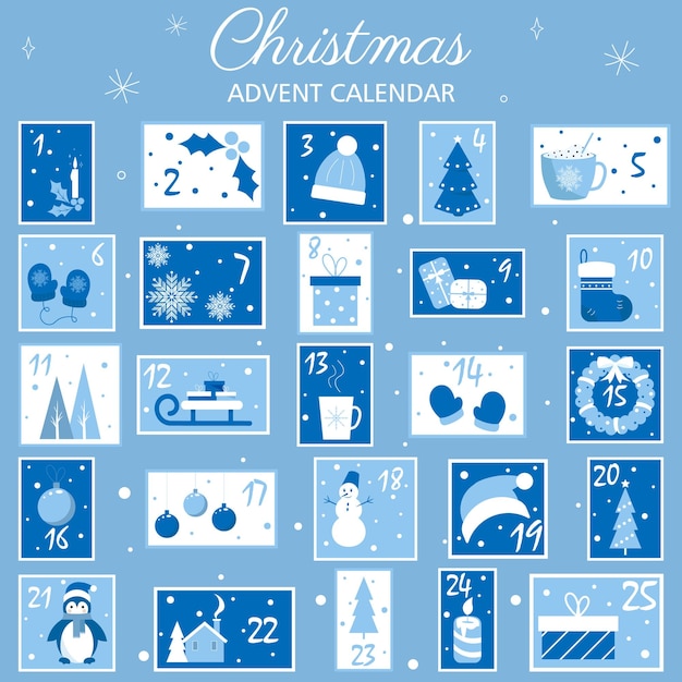 Advent calendar.Christmas poster.Countdown calendar.Vector template.