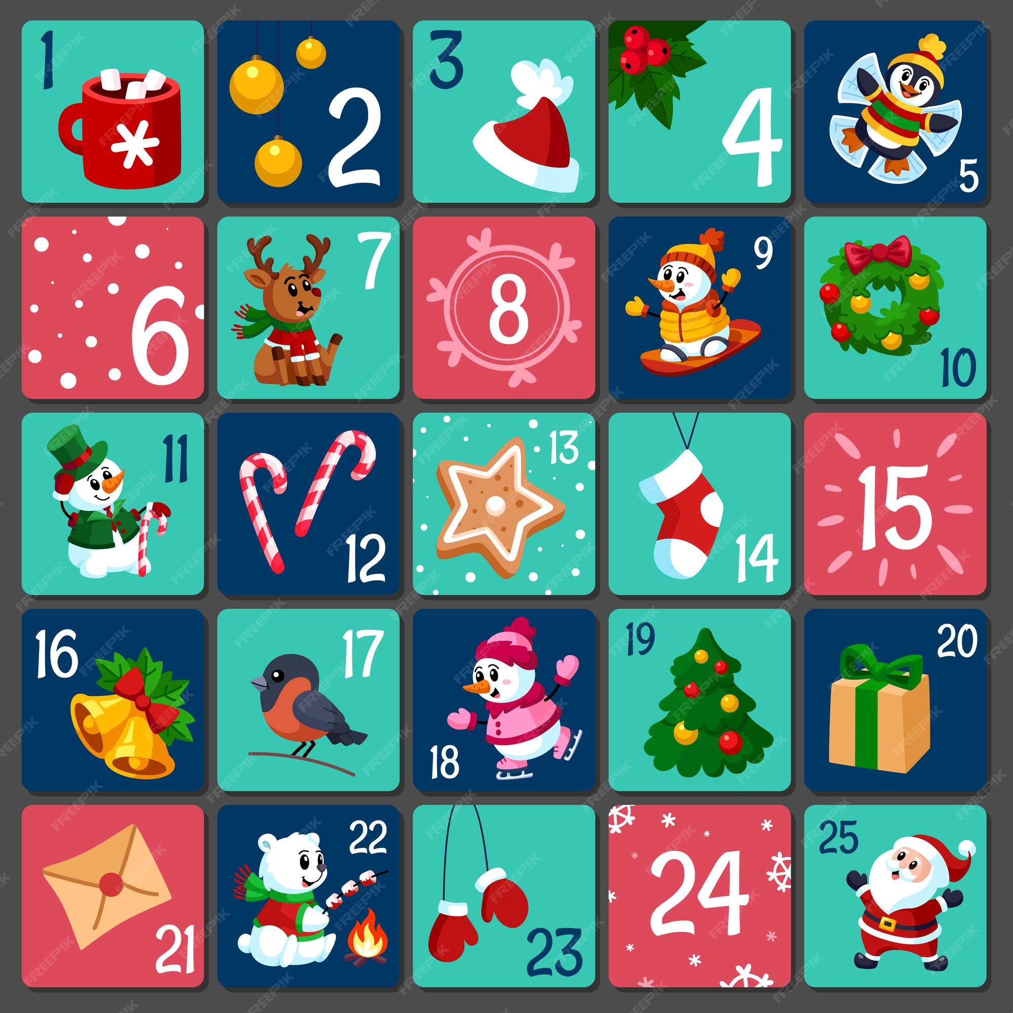 Premium Vector Advent Calendar Gifts Numbers Cute Holiday Card amazon-christmas-advent-calendar-2023-christmas-countdown