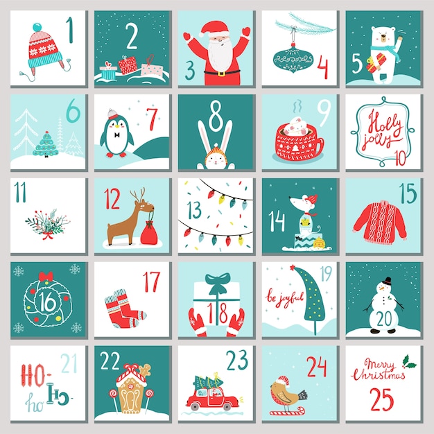 Vector advent calendar for opening on holidays