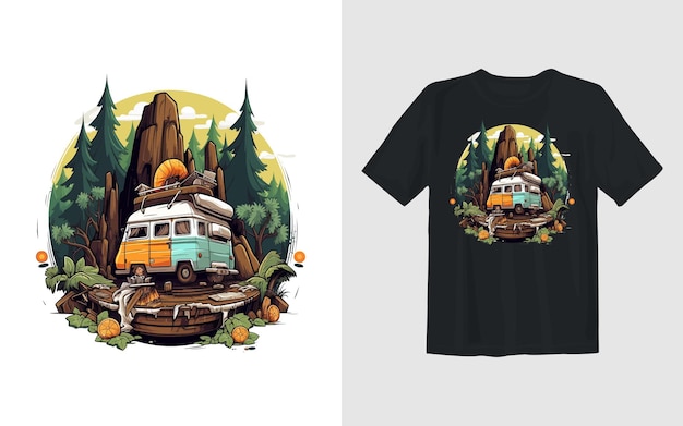 벡터 모험과 캠핑 벡터 만화 그림 모험과 캠핑 티셔츠 디자인