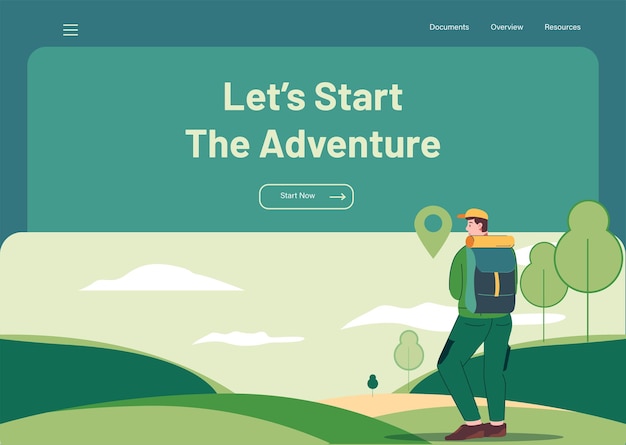 ベクトル 冒険と自然のランディングページの探索