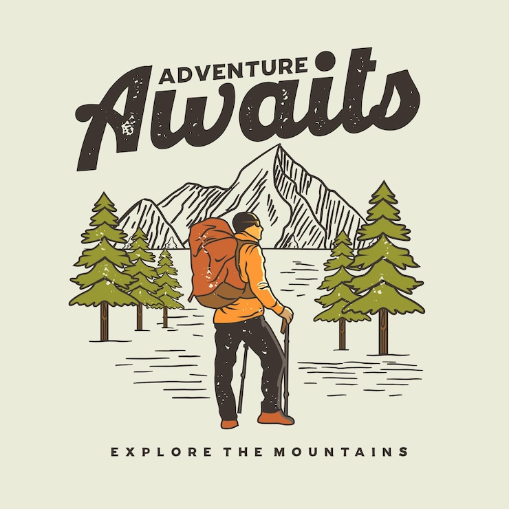 Vector adventure awaits t shirt graphic illustration