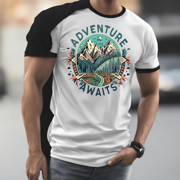 Adventure awaits Vintage T shirt Design mountains camping vector illustrations outdoor Generated AI