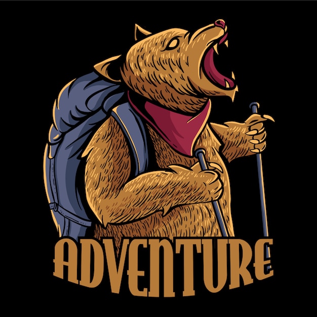 Vector adventure bear with backpack illustration