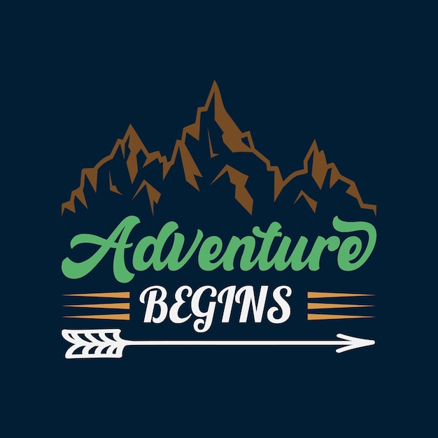 Вектор Дизайн футболки adventure begins camping