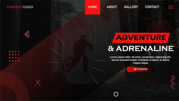 Vector adventure bicycle landing page with photo