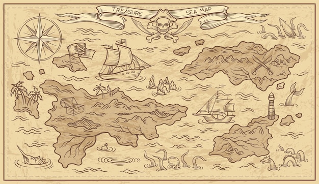 Vector adventure design of old treasure map