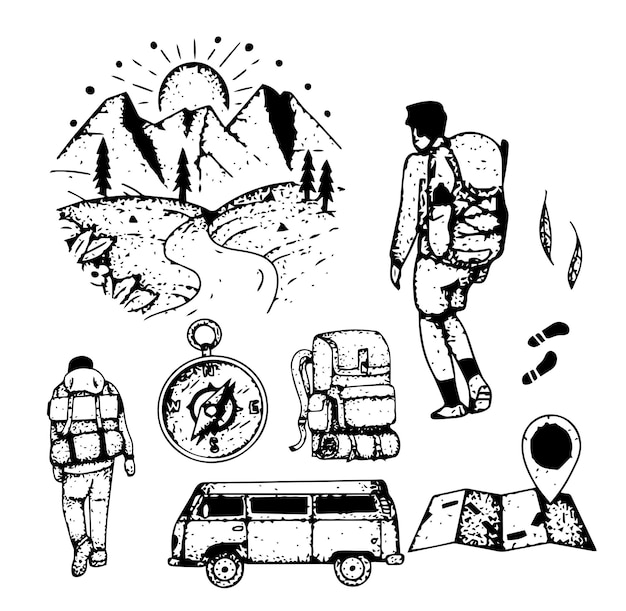 adventure elements doodle dots hand draw style