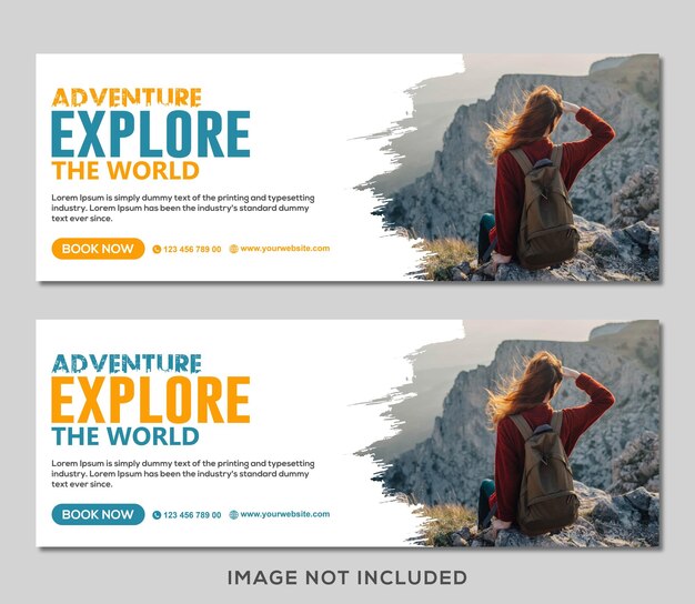 Vector adventure explore the world travel agency social media and facebook cover banner template.