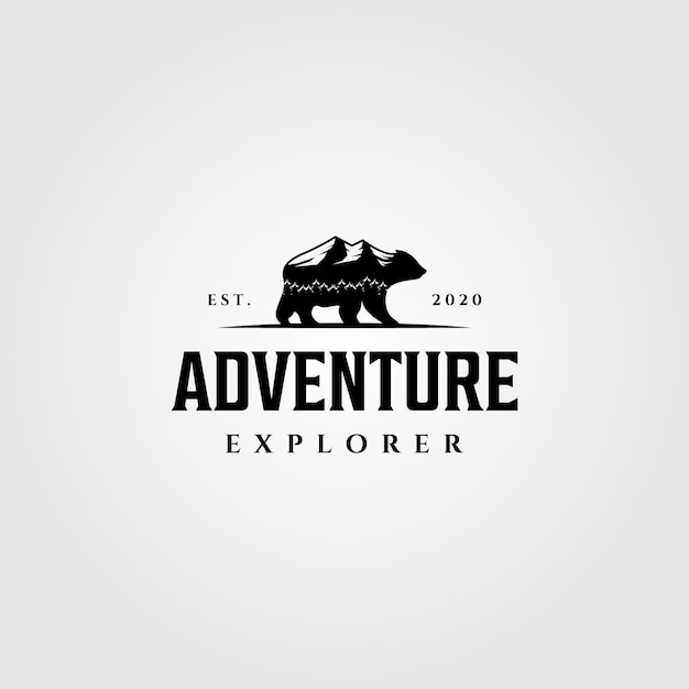 Logo di camminata di orso esploratore montagna avventura avventura
