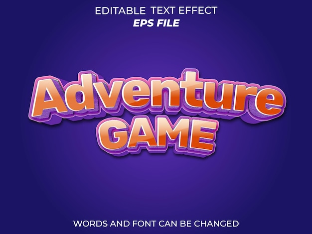 Adventure Game bewerkbaar teksteffect 3D-lettertypestijlgebruik voor logo en zakelijke merkvectorsjabloon