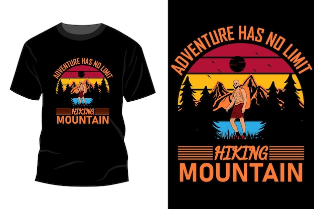 Adventure heeft geen limiet wandelen berg t-shirt mockup ontwerp vintage retro