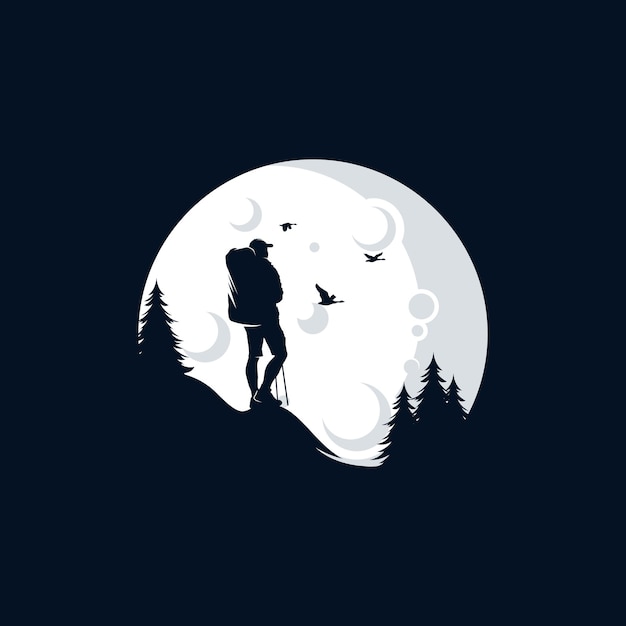 Adventure hiking logo vector vintage with moon logo design template