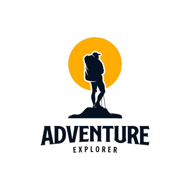 Vettore avventura escursionismo logo vettoriale vintage con modello di progettazione logo tramonto