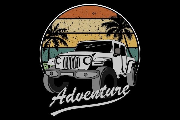 Vector adventure jeep retro design landscape