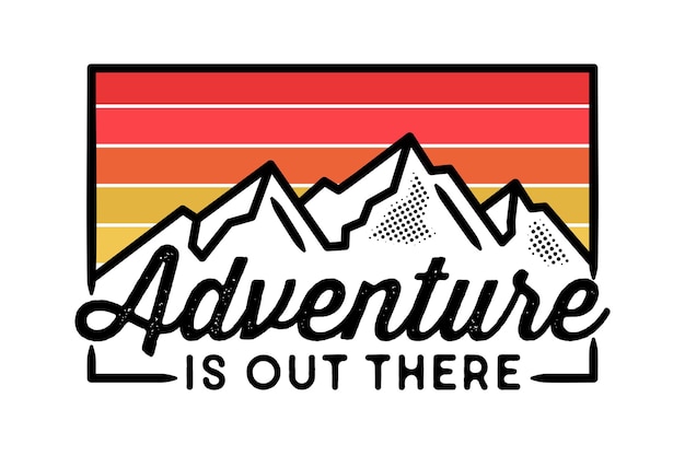 Adventure label, monoline, line art, badge design.