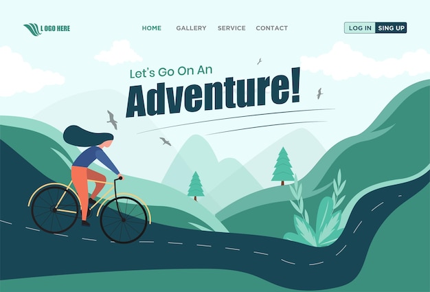 Avventura landing page design flat illutrations premium vector