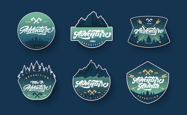 Adventure lettering set logos or emblems with gradient