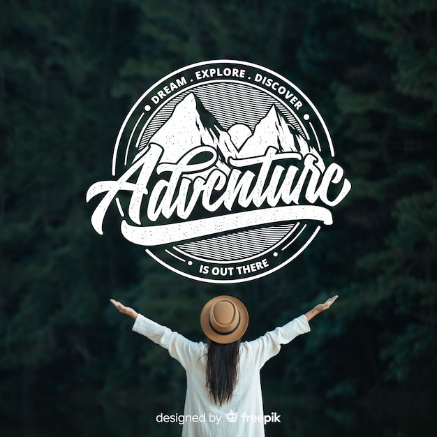 Vector adventure lettering with photo