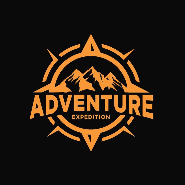 Adventure-logo met vectorillustratieontwerpsjabloon voor bergen en kompas