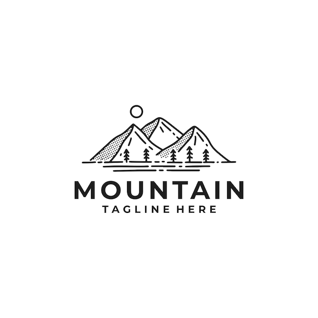 Adventure logo, mountain hand drawn vector