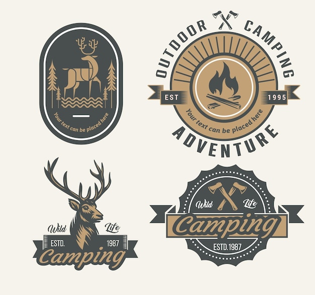 Vector adventure logo templates retro emblems sketch