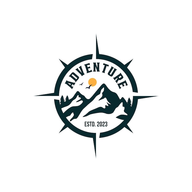 Vector adventure logo with mountain and compass design vector illustration template