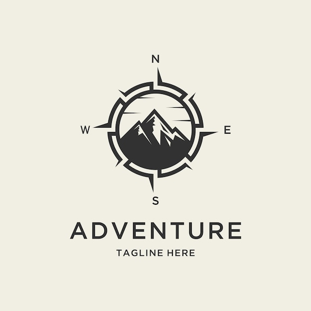 Logo avventura con design di montagna e bussola