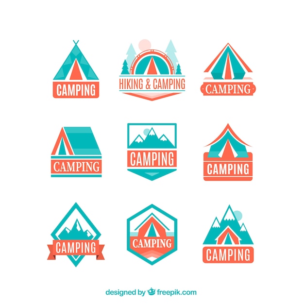 Vector adventure logos in light blue and orange colors