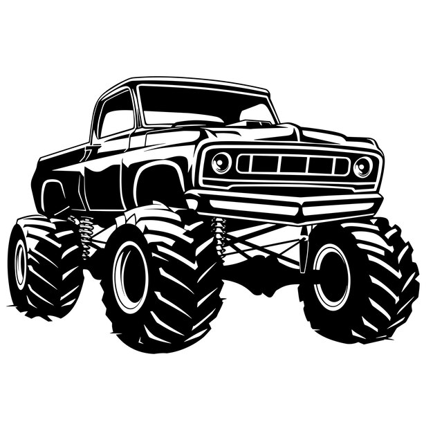 Adventure monster truck vector in zwart-wit