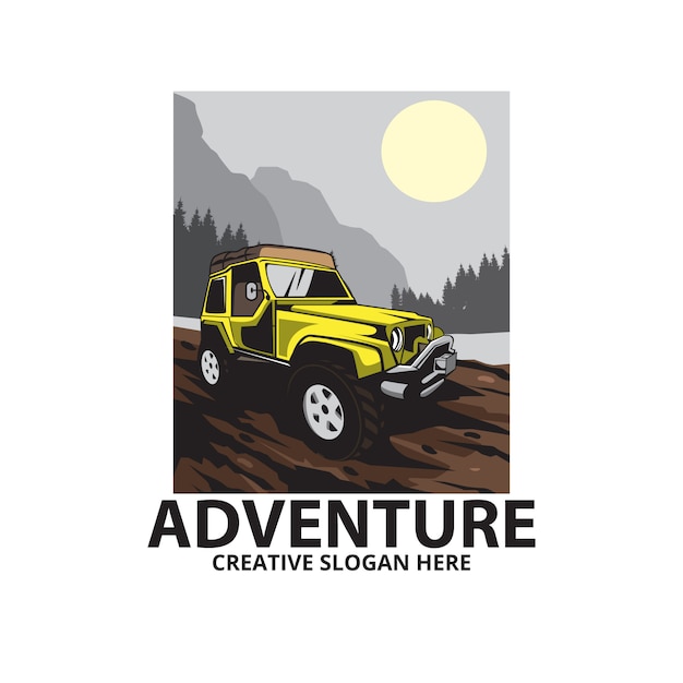 Adventure on the mountain, car illustration