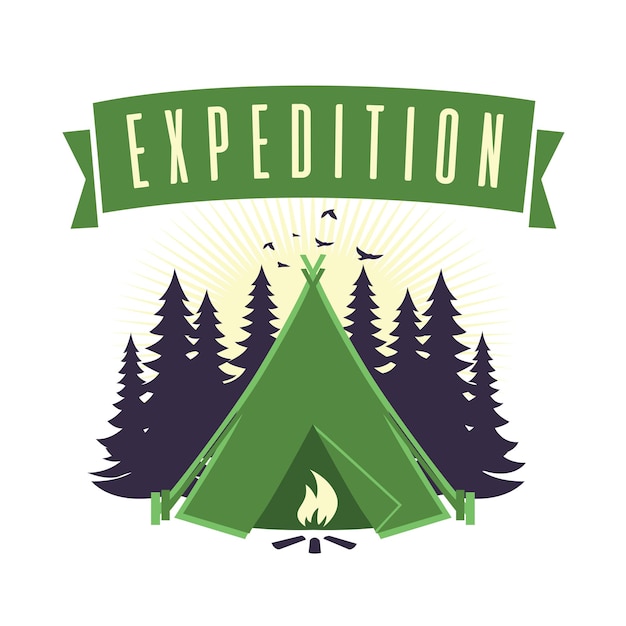 Adventure mountain expedition campfire camping logo template icona vettore