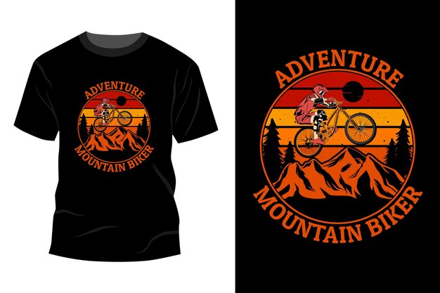 Adventure mountainbiker t-shirt mockup ontwerp vintage retro