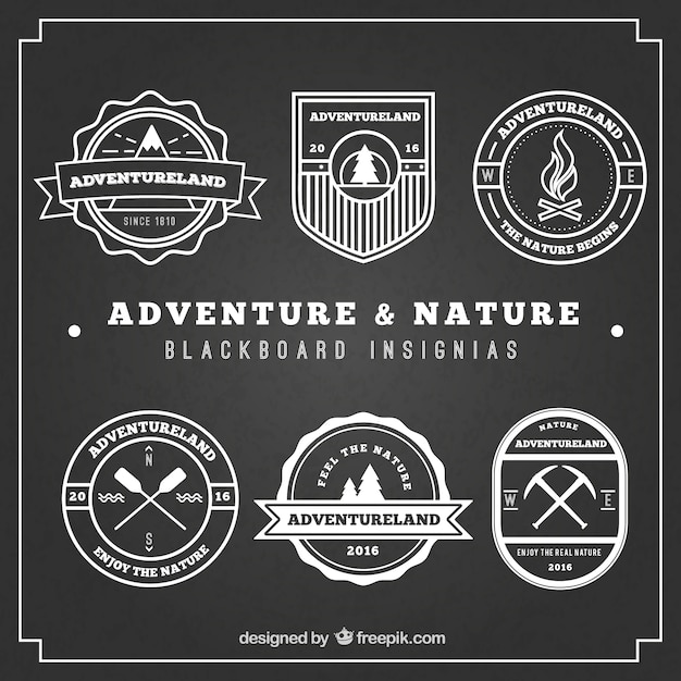 Vector adventure and nature blackboard insignias