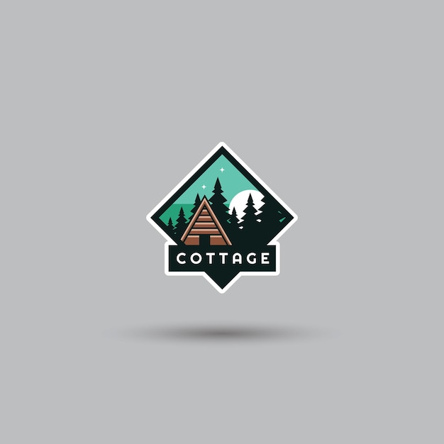 Avventura all'aperto cottage emblema logo disegno vettoriale illustrazione