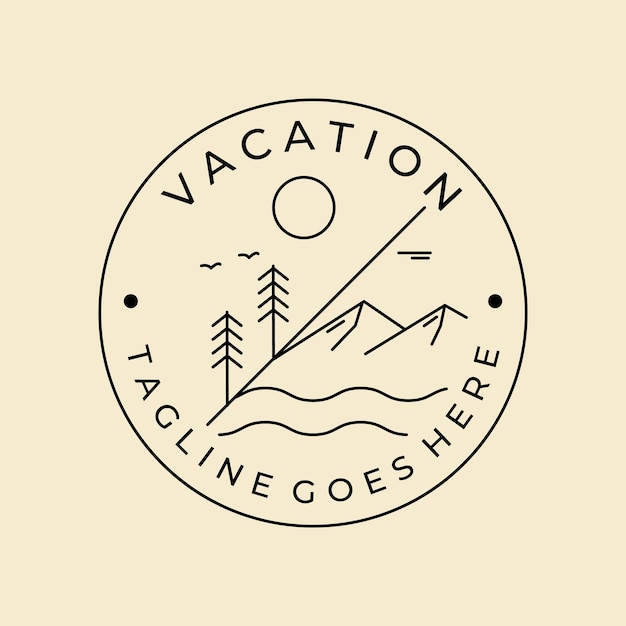 Vettore avventura vacanza all'aperto badge line art logo design minimalista