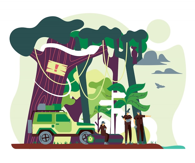 Vector adventure of people go to wild forest