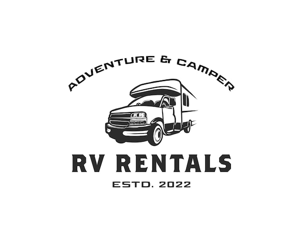모험 Rv 캠핑카 로고 Rv 렌탈 및 투어 로고 디자인 템플릿