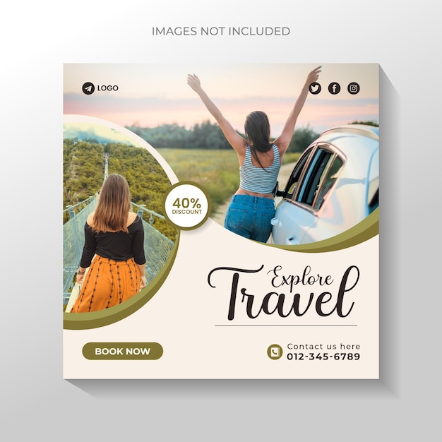 adventure social media post and travel promotion banner template Premium